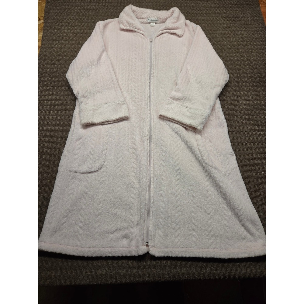 Miss Elaine Womens Pink Zip Up Fleece Robe Pockets Large Chevron Texture